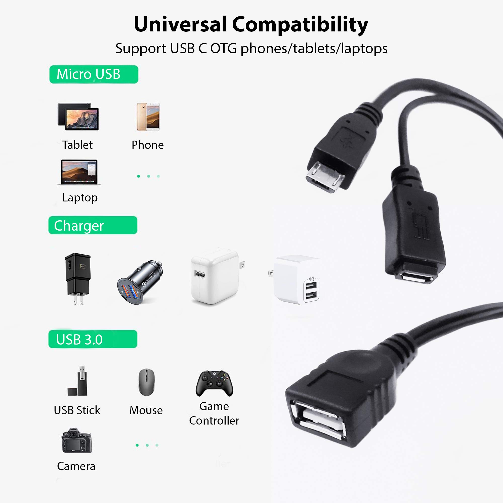 PRO OTG Power Cable for Yota YotaPhone - Micro USB to USB Adapter for Charging & Data Transfer - Connect USB Drives, Keyboards & More to Your Phone - Perfect for Travel, Work & Home Use