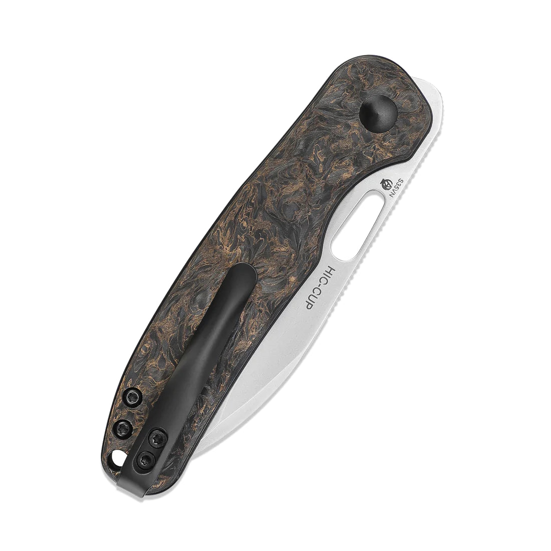 Kizer HIC CUP Ki3606A1 Folding Pocket Knife - S35VN Stonewashed Blade, Dark Gold Carbon Fiber Handle, Button Lock Mechanism - Perfect for EDC, Camping & Outdoor Activities