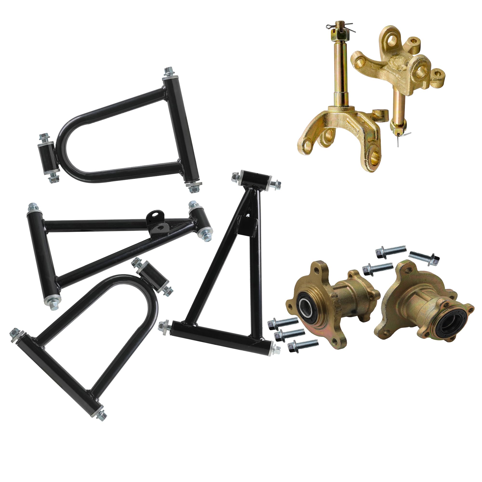 Go Kart Swing Arm Kit - A-Arm Upper & Lower Suspension, Shock & Steering Spindles for ATV/UTV/Karting/Quad Buggy - DIY Upgrade for Golf Cart, Mini Bike, Drift Trike & 4 Wheeler (3 Stud Wheel Hubs) | Off-Road Racing, Trail Riding & Backyard Karting Accessories