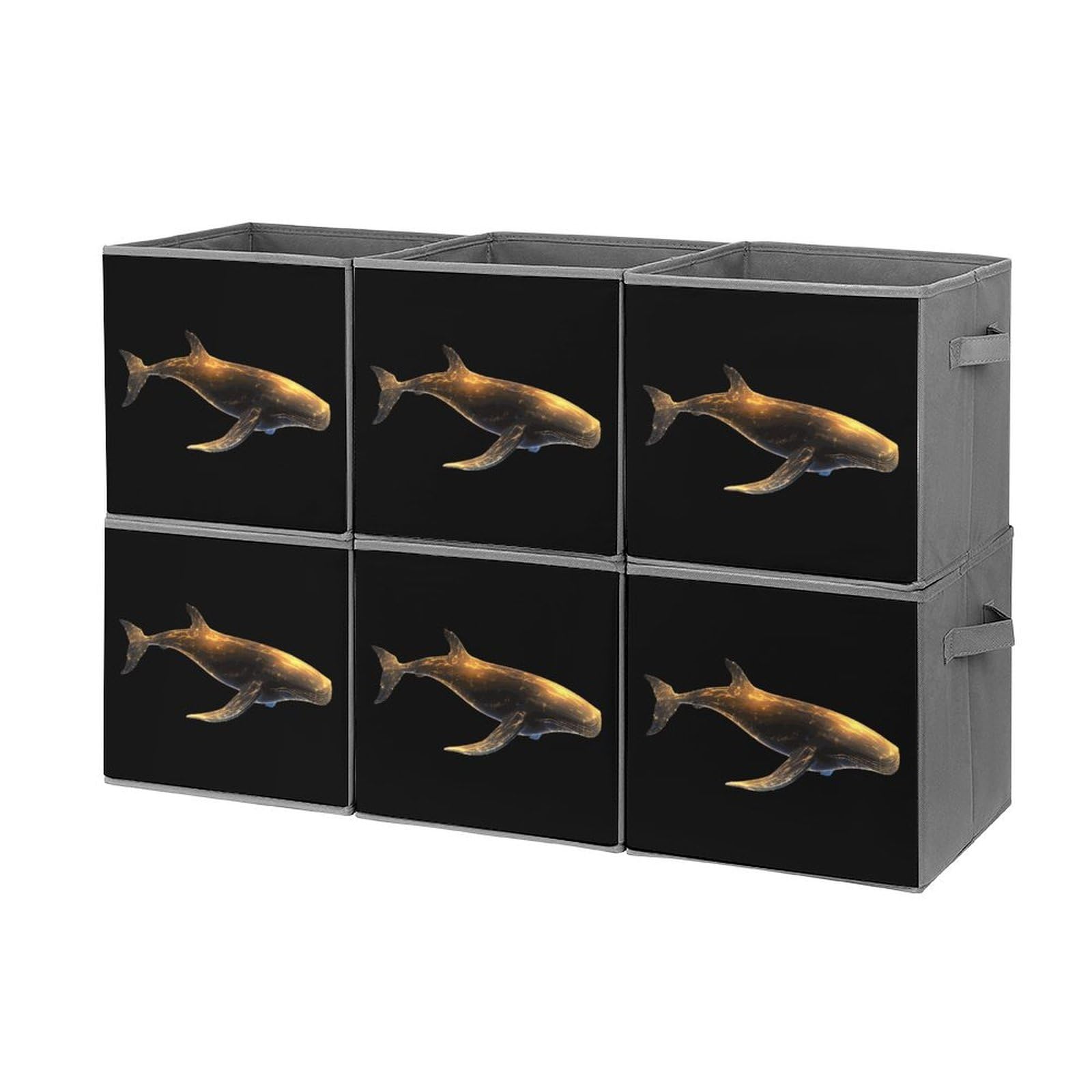 Glowing Cute Whale Foldable Storage Bins - 6 Pack Collapsible Fabric Cube Organizers with Handles for Kids Room, Nursery, Closet & Toy Organization