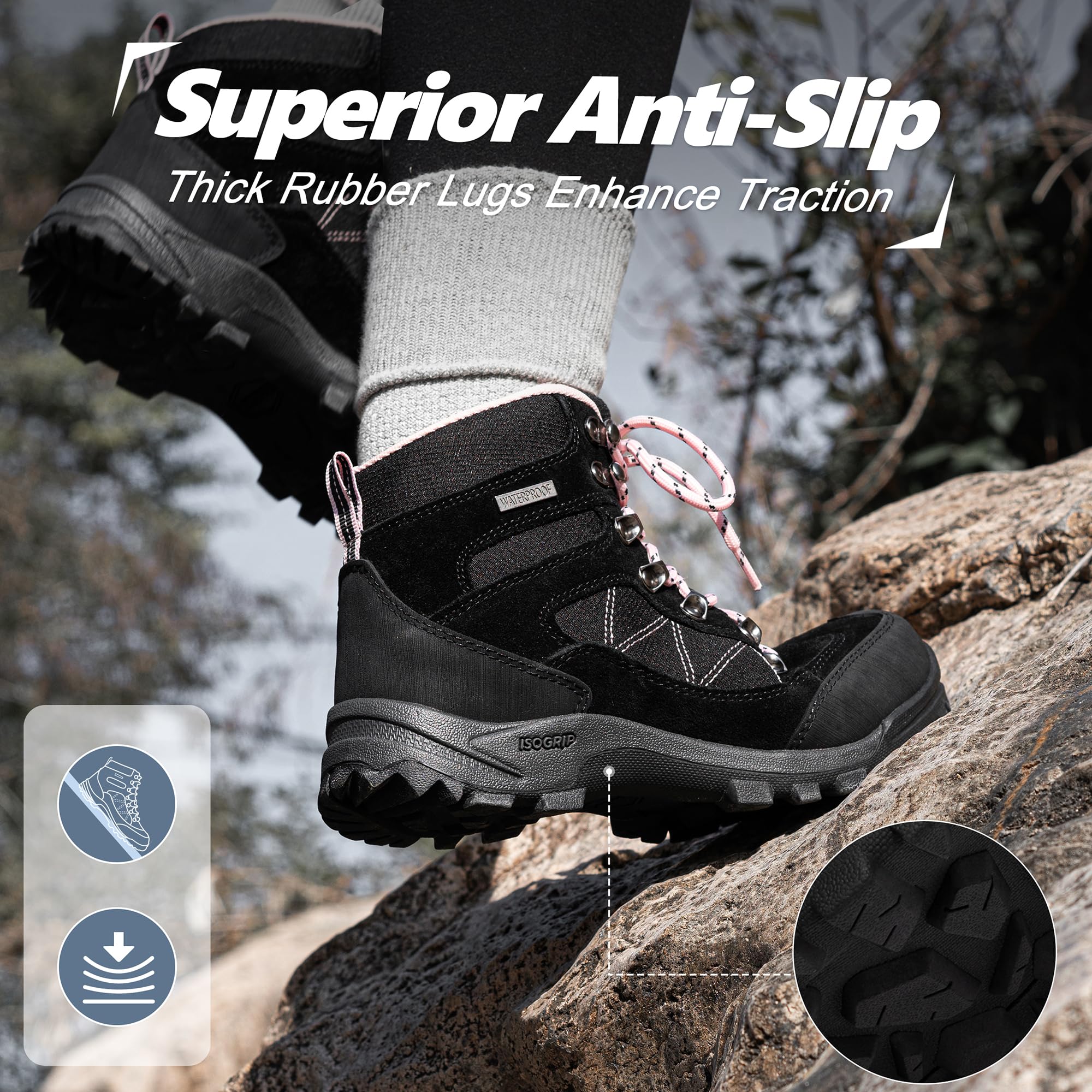Waterproof Women's Hiking Boots - Lightweight Outdoor Trekking Shoes for Camping, Trail Walking & Mountain Adventures | Non-Slip Comfortable Hiking Footwear for Women