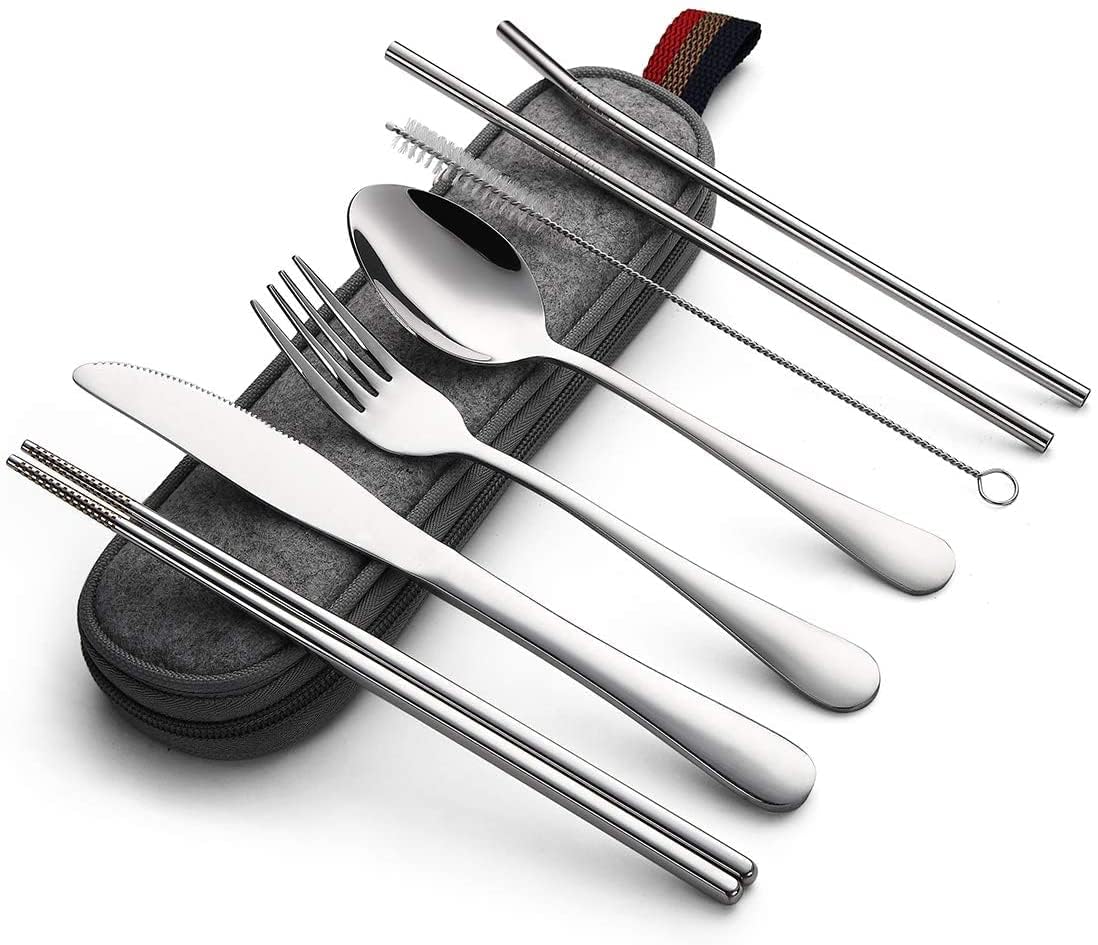 Kagbeni 8-Piece Travel Cutlery Set - Stainless Steel Utensils with Case for Camping & Outdoor