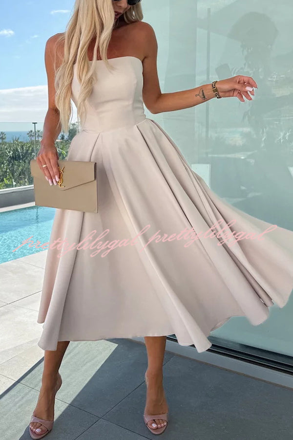 Elegant Solid Color Off Shoulder Pocket Midi Dress for Women - Summer Casual, Beach Vacation, Date Night Outfit