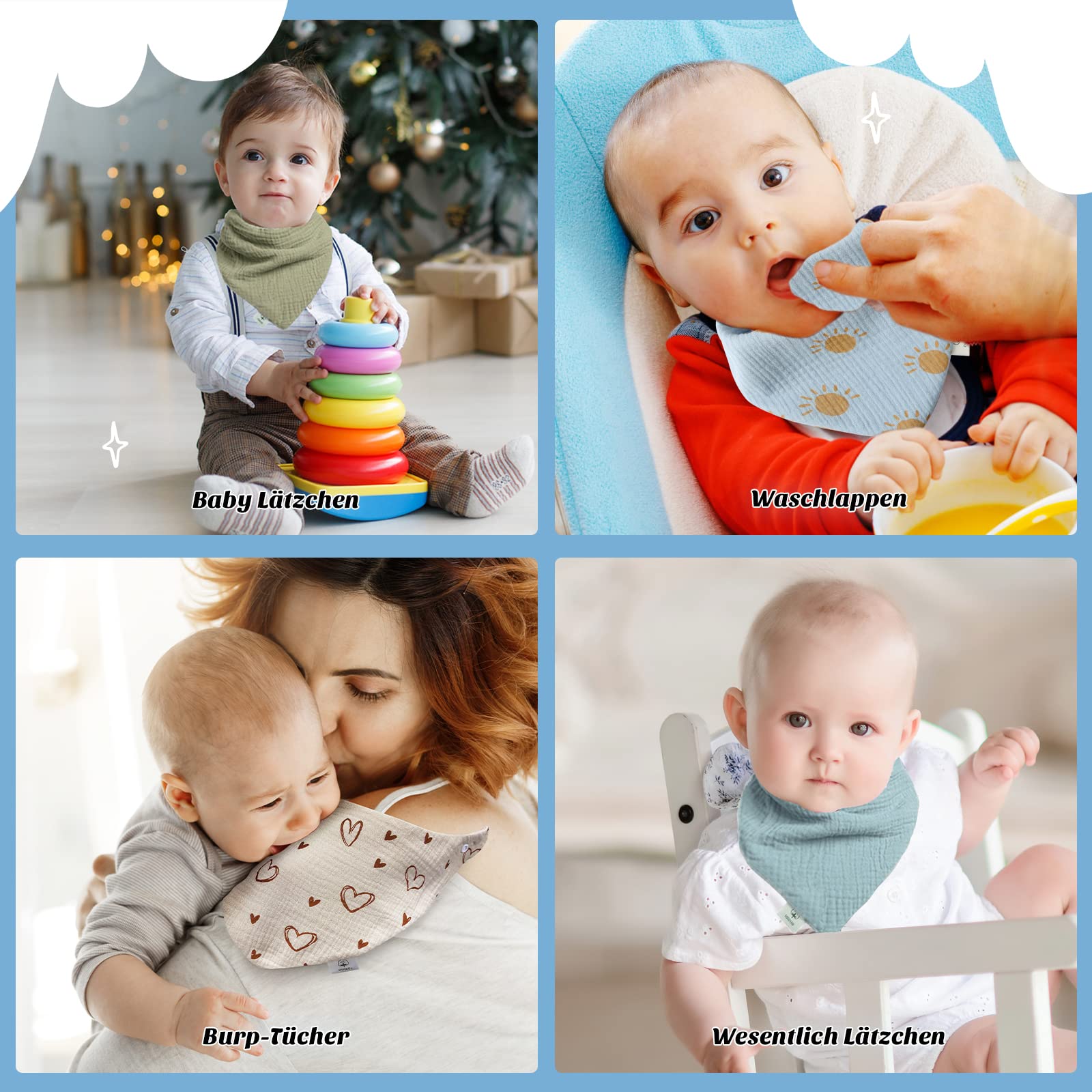 Ouqidillc 6-Layer 100% Cotton Baby Bandana Bibs - Soft, Absorbent Drool Bibs for Newborn to 36 Months | Adjustable Snap Closures for Boys & Girls | Perfect for Teething, Drooling & Mealtime Messes