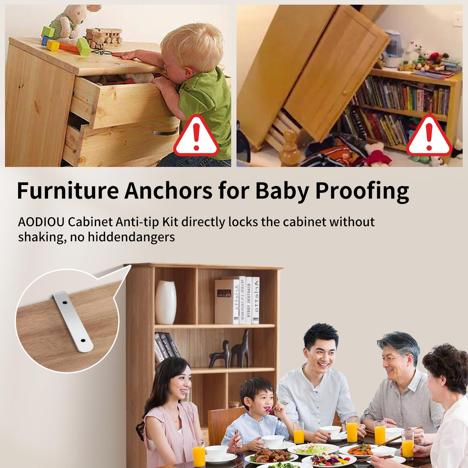 Anti-Tip Furniture Anchors Kit - 2 Pack Heavy Duty Wall Safety Straps for Dressers, Bookshelves & Cabinets | Childproof & Earthquake Proof | Baby Proofing & Home Safety Solution