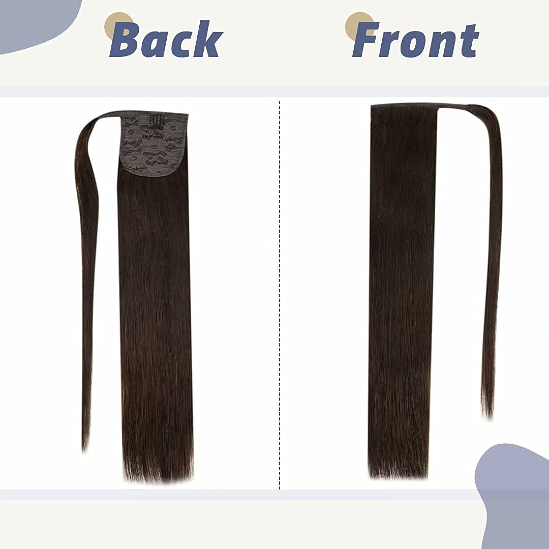 LaaVoo 14 Inch Clip-in Ponytail Hair Extension - 100% Human Hair, Darkest Brown, 70g | Natural Look for Everyday Wear, Parties & Special Occasions