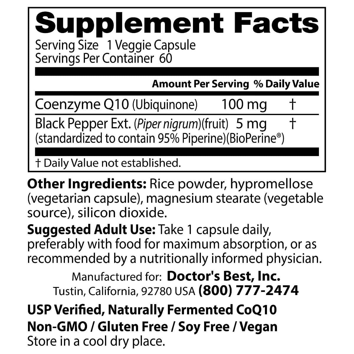 Doctor's Best High Absorption CoQ10 100mg with BioPerine - 60 Vegetarian Capsules for Heart Health & Energy Support - Perfect for Adults Seeking Cardiovascular Wellness & Cellular Energy Boost