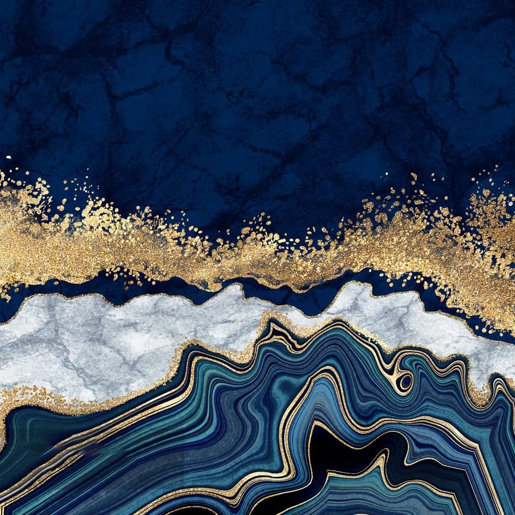 Navy Blue & Gold Square Area Rug 6x6 Feet - Modern Abstract Marble Pattern Washable Soft Carpet for Living Room, Bedroom, Dining Room | Under Coffee Table, Home Office Floor Cover | Retro Aesthetic Decor