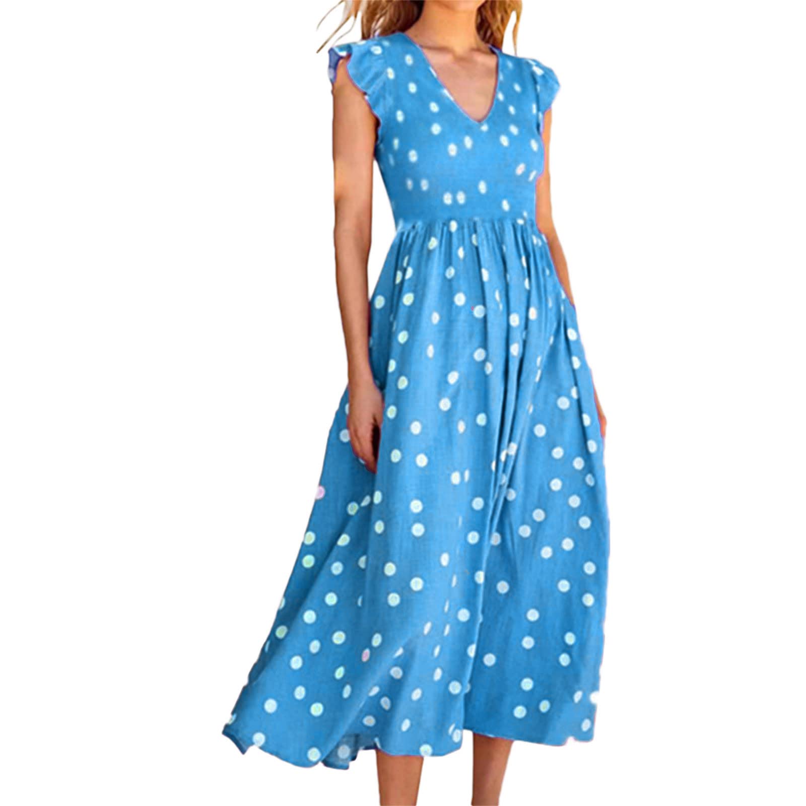 Women's Casual Sleeveless V-Neck Midi Dress - Halter Neck Ruched T-Shirt Dress with Tie Waist for Summer | Perfect for Beach Outings, Date Nights & Vacation Wear