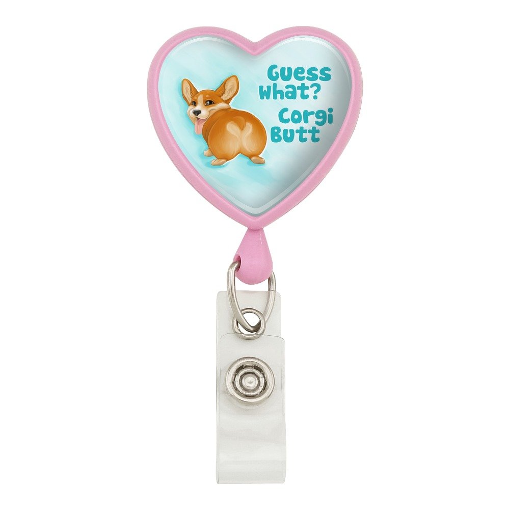 Funny Corgi Butt Heart Lanyard Retractable ID Badge Holder - Pink | Perfect for Teachers, Nurses, Office Workers & Dog Lovers