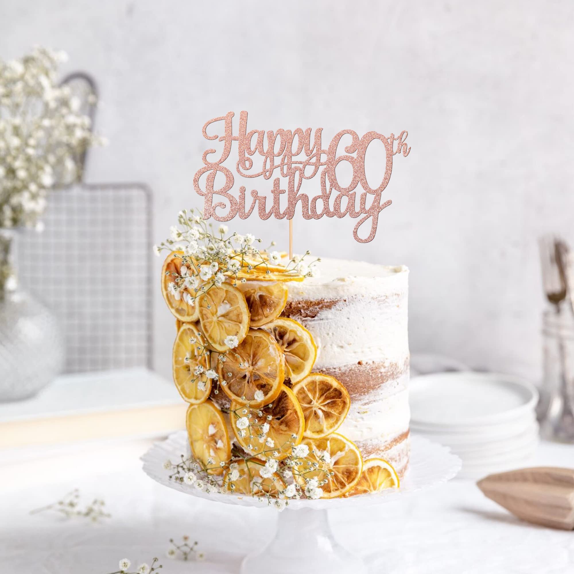1 PCS 60th Birthday Cake Topper - Glitter 'Cheers to 60 Years' Cake Decoration for Happy 60th Birthday Party Supplies (Rose Gold) - Perfect for Anniversary Celebrations, Milestone Birthdays & Festive Decor