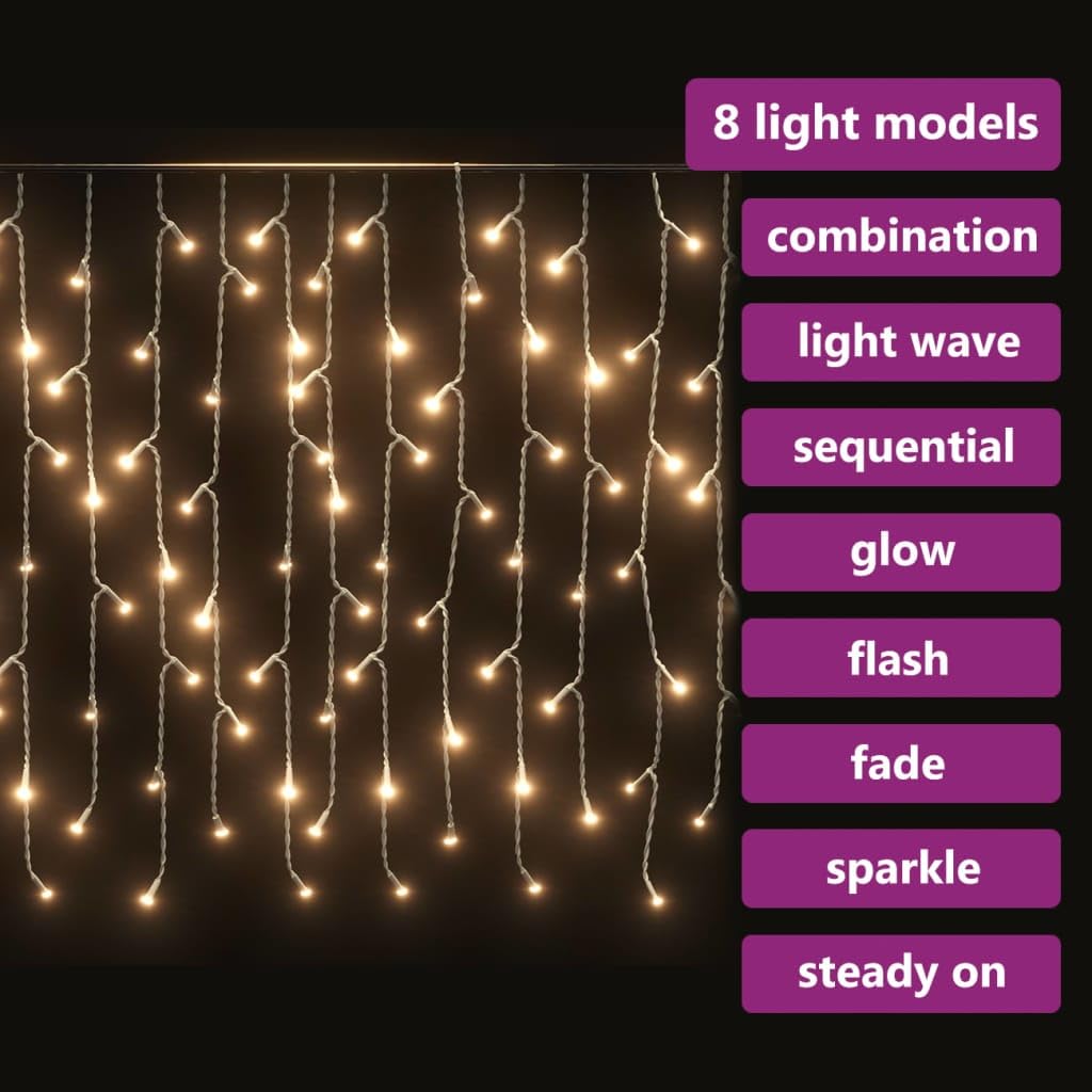 400 LED Icicle Lights 33 ft Warm White - 8 Modes Fairy String Lights for Christmas Wedding Party Decor - Indoor Outdoor Waterproof Holiday Lighting for Home Garden Patio Tree Decoration