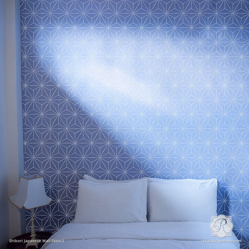 Japanese Shibori Wall Stencil - DIY Home Decor Stencil for Boho, Indigo Dye & Japanese Art Projects - Perfect for Bedroom, Living Room & Nursery Wall Painting