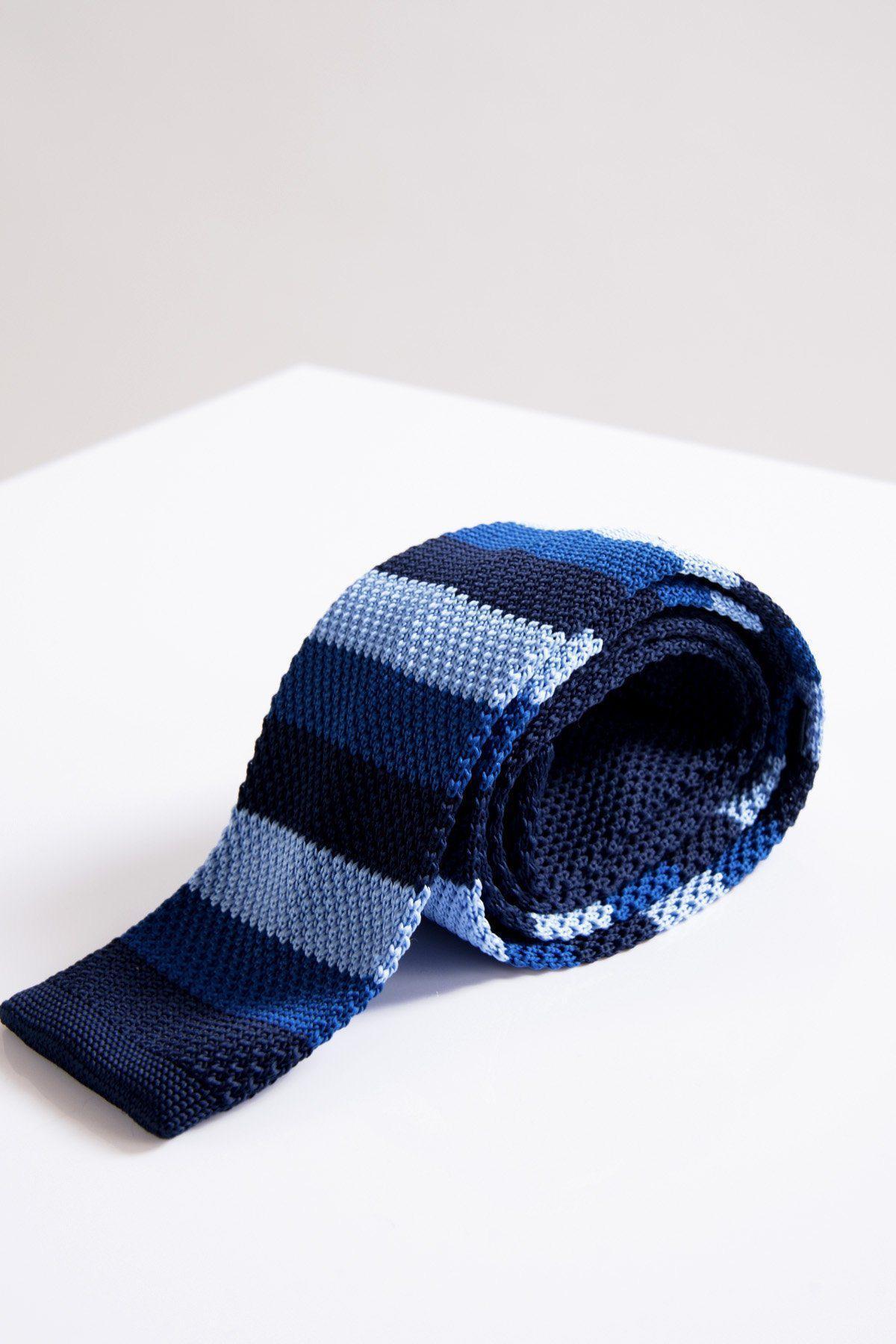KT Blue Stripe Knitted Tie for Men - Stylish Casual & Formal Necktie - Perfect for Office, Wedding & Business Events