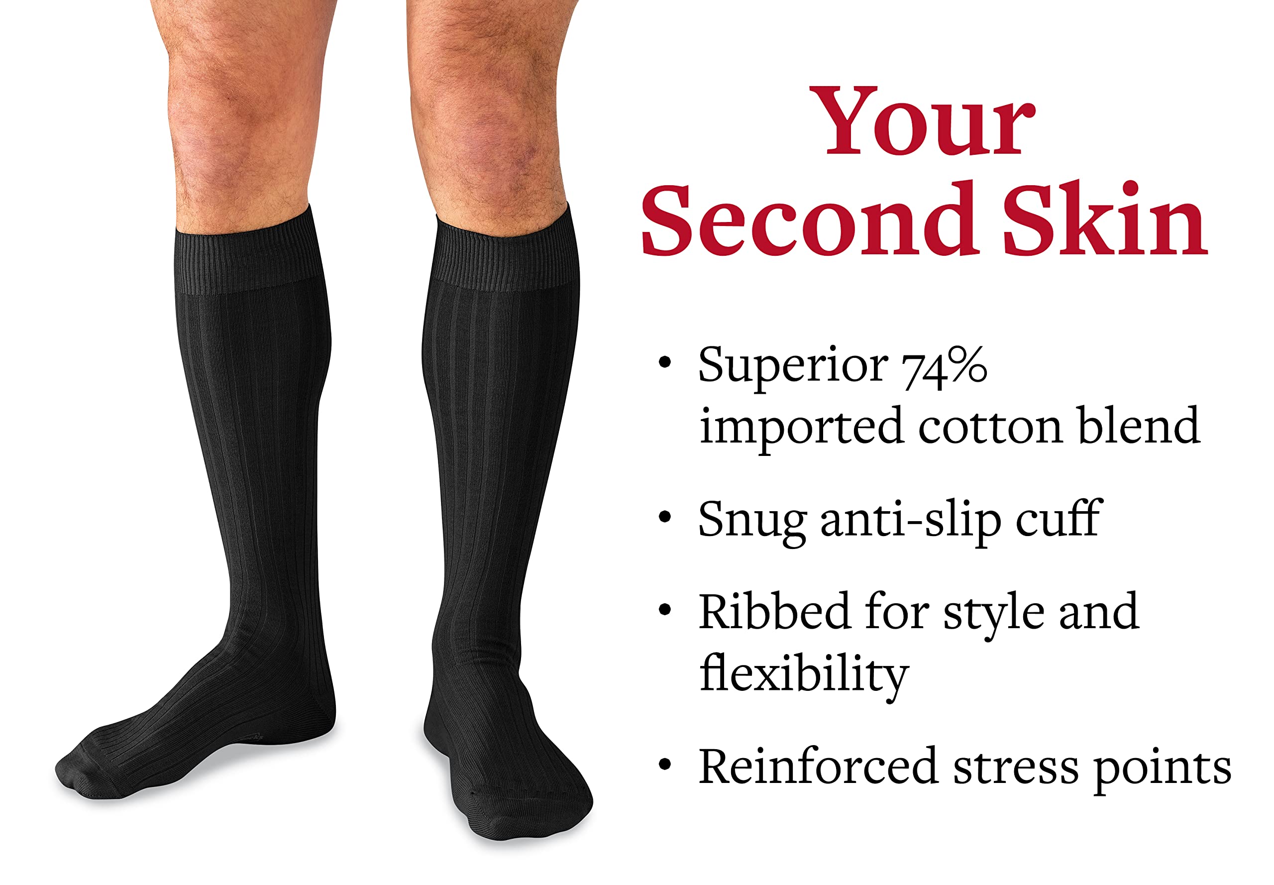 Premium Cotton Dress Socks for Men - Breathable Knee High Formal Socks | Over The Calf Business & Office Socks by Boardroom Socks | Perfect for Work, Weddings & Professional Occasions
