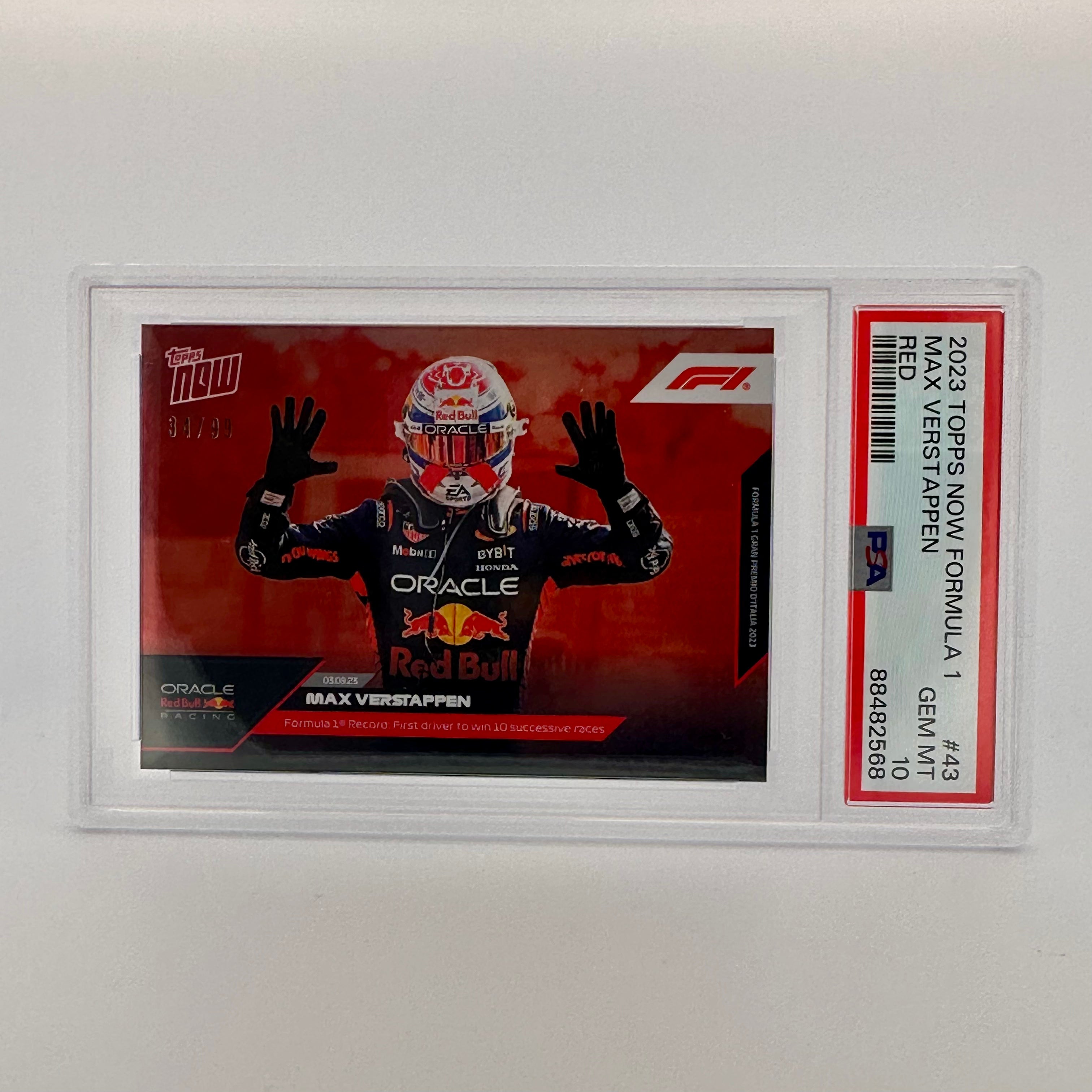 PSA 10 /99 Max Verstappen #43 Red Bull Racing F1 Trading Card - Rare Collectible for Sports Memorabilia & Formula 1 Fans - Perfect for Display, Investment & Gifting