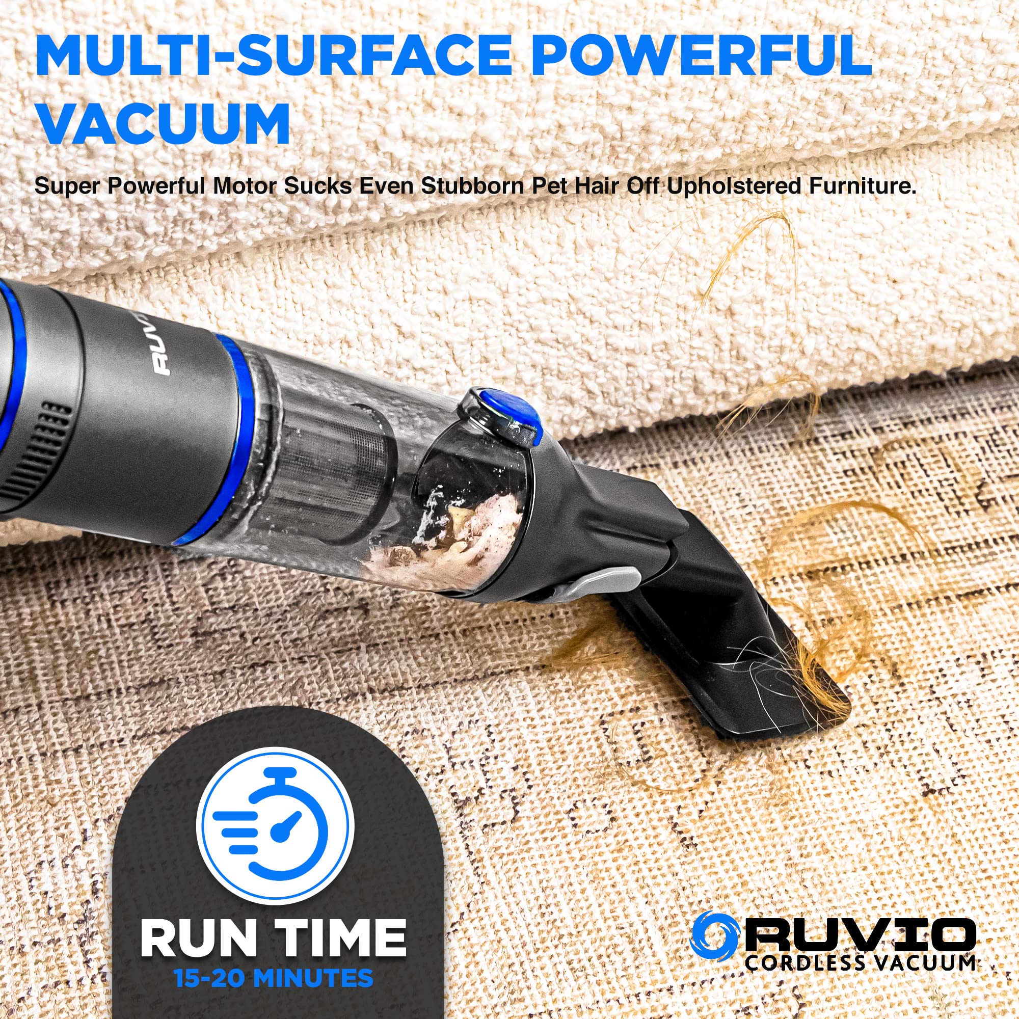 Ruvio PRO Cordless Hand Vacuum - Portable for Home & Car, HEPA Filtration | Quick Cleanups
