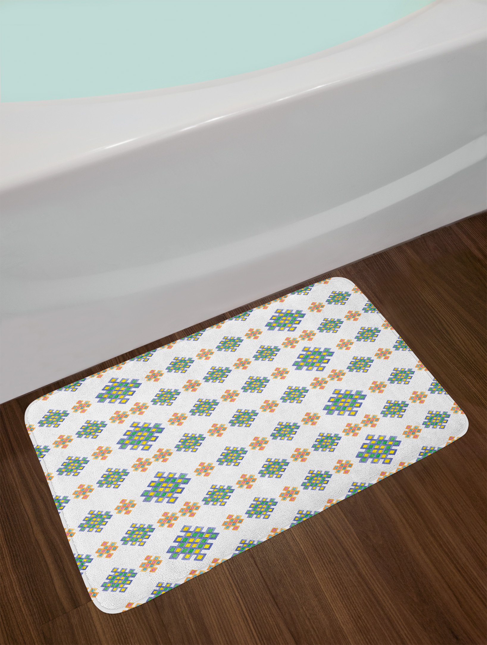 Ambesonne Celtic Bath Mat - Pastel Geometric Hexagon Design, Non-Slip Plush Bathroom Rug, 30.2