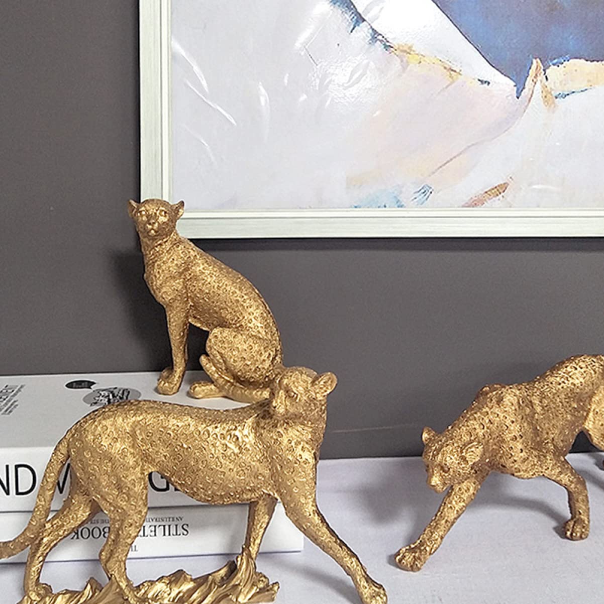 Golden Resin Leopard Statue - Home & Office Decor for Modern Spaces