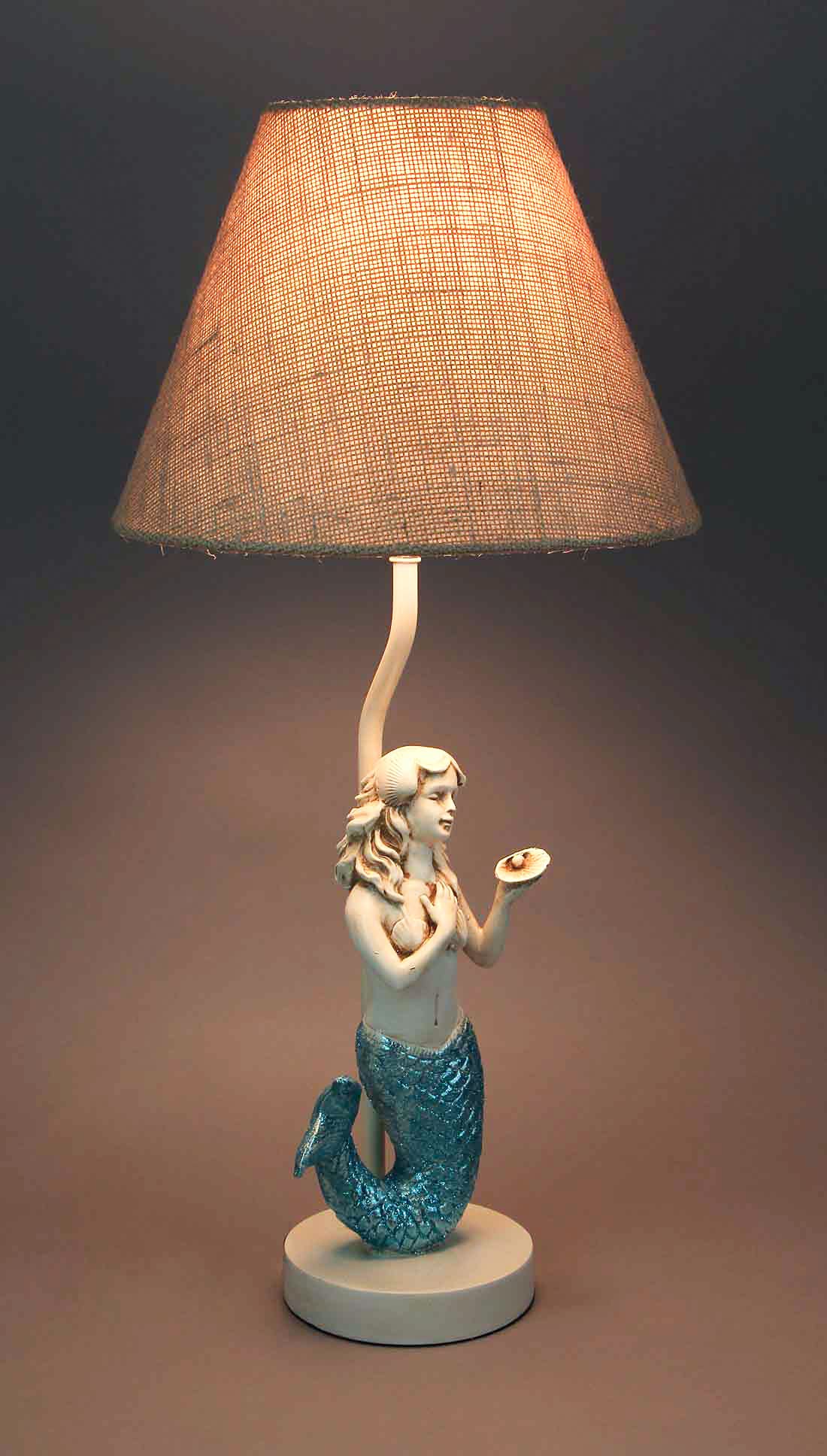 Zeckos Set of 2 Blue Glitter Mermaid Table Lamps with Burlap Shades - 22.5 Inch Coastal Beach Decor for Bedroom, Living Room & Nursery - Perfect for Mermaid Themed Parties & Ocean Inspired Home Decor