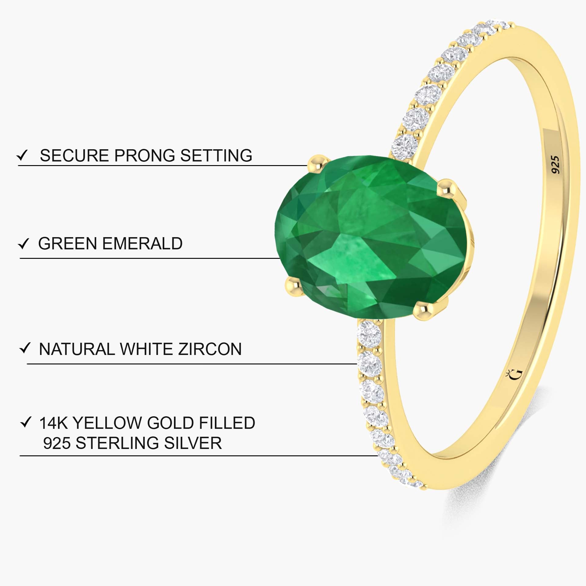 Lab Grown Green Emerald 6x8mm Oval Statement Ring for Women – Elegant Solitaire Engagement & Wedding Jewelry Gift – Perfect for Parties, Anniversaries, and Special Occasions