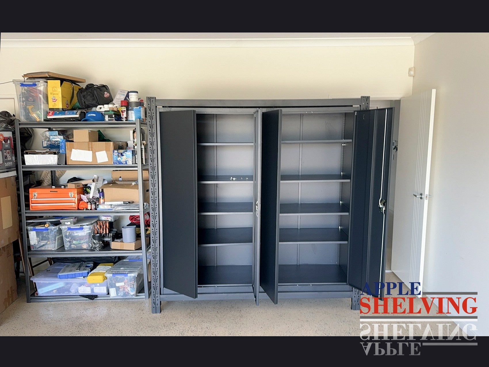 2m Long Shelf with 2 Cabinets - Sturdy Storage Solution for Garage, Kitchen & Office Organization