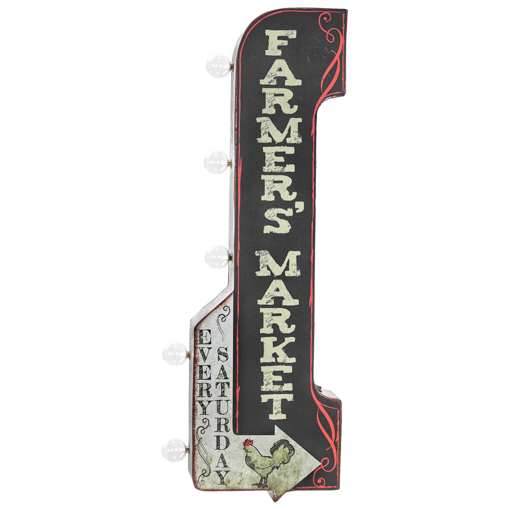 Vintage LED Marquee Wall Decor - Retro Metal Wall Sign with LED Light Bulbs - Battery Operated Wall Art for Bar, Man Cave, Garage & Game Room - Perfect for Farmer's Market, Home Decor & Gift (30” x 11” x 4”) - Create a Cozy Ambiance for Parties & Events