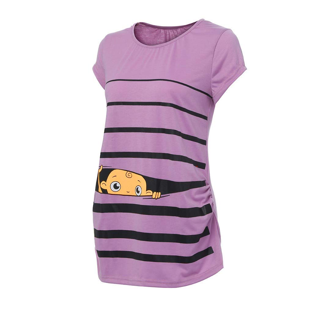 Funny Maternity T-Shirt - Cute Baby Print & Striped Short Sleeve Top for Pregnant Women | Perfect for Pregnancy Announcements, Baby Showers & Casual Wear