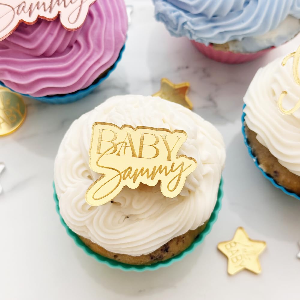(12 Pack) Custom Acrylic Baby Shower Cupcake Toppers - Oh Baby Gender Reveal Party Decorations for Boy or Girl - Perfect for Baby Showers, Gender Reveal Parties & Welcome Celebrations