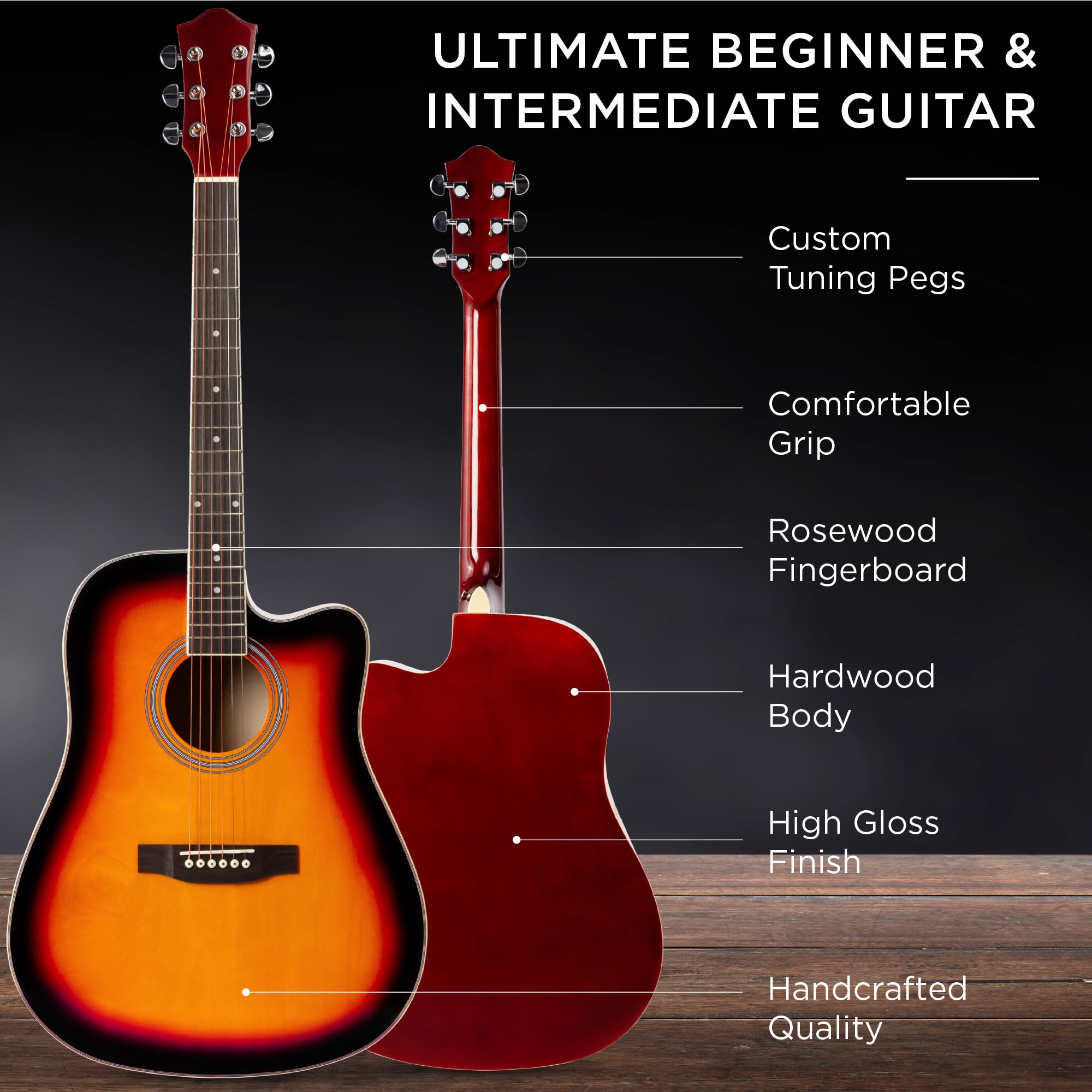 Best Choice Products 41-inch Full Size Beginner Acoustic Guitar Set - All Wood Cutaway Design with Case, Strap, Capo, Strings & Picks (Sunburst) | Perfect for Learning, Practice & Live Performances