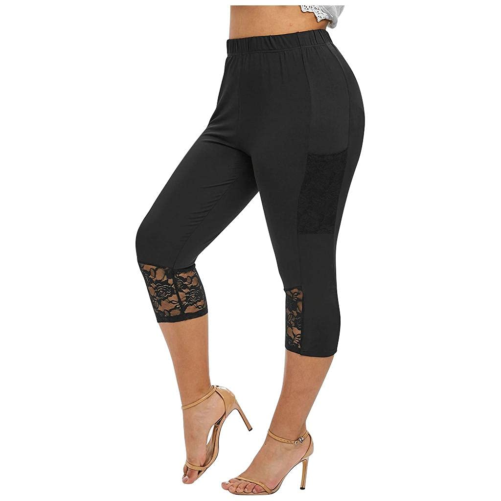 FUAIOKT High Waisted Yoga Pants for Women with Pockets - Capri Leggings with Lace Trim, Knee-Length Workout Pants for Yoga, Running & Gym | Perfect for Fitness, Lounge & Everyday Wear