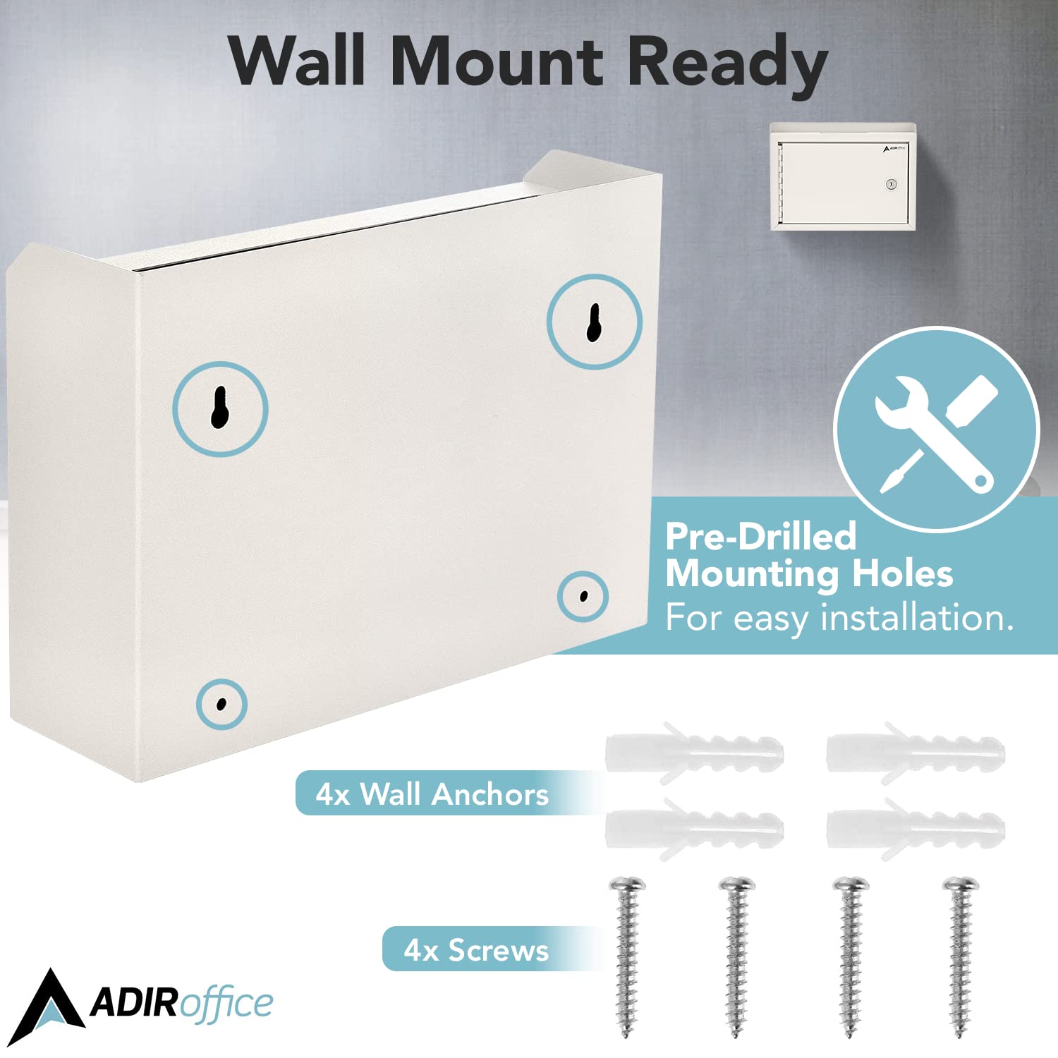 Adir Corp. Wall Mountable Steel Suggestion Box with Lock - Heavy Duty Key Lock Security Box for Donations, Collections, Ballots & Documents (9.75x7x3 Inches, White) - Ideal for Offices, Schools, Retail Stores & Public Spaces