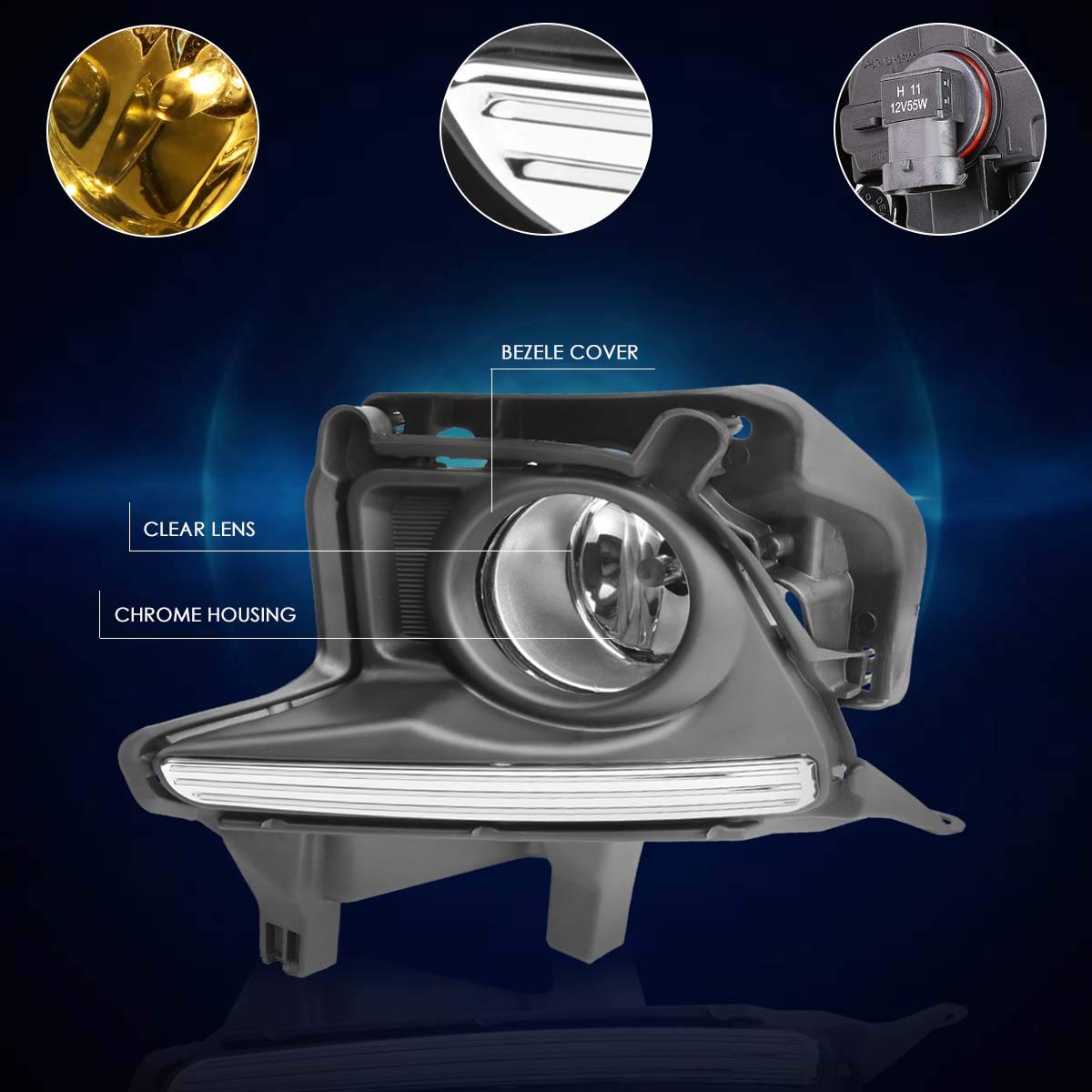 Highlander 14-16 Clear Fog Lights with Switch & Chrome Bezel for Off-Road Driving