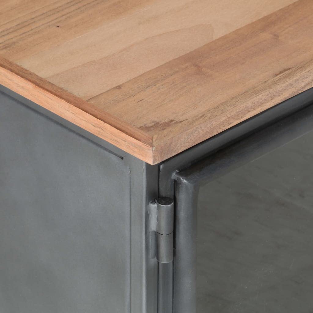 Industrial-Style Acacia Wood TV Stand with Steel Legs - Gray Entertainment Cabinet with Glass Doors & Storage - Perfect for Living Room, Home Theater & Media Organization
