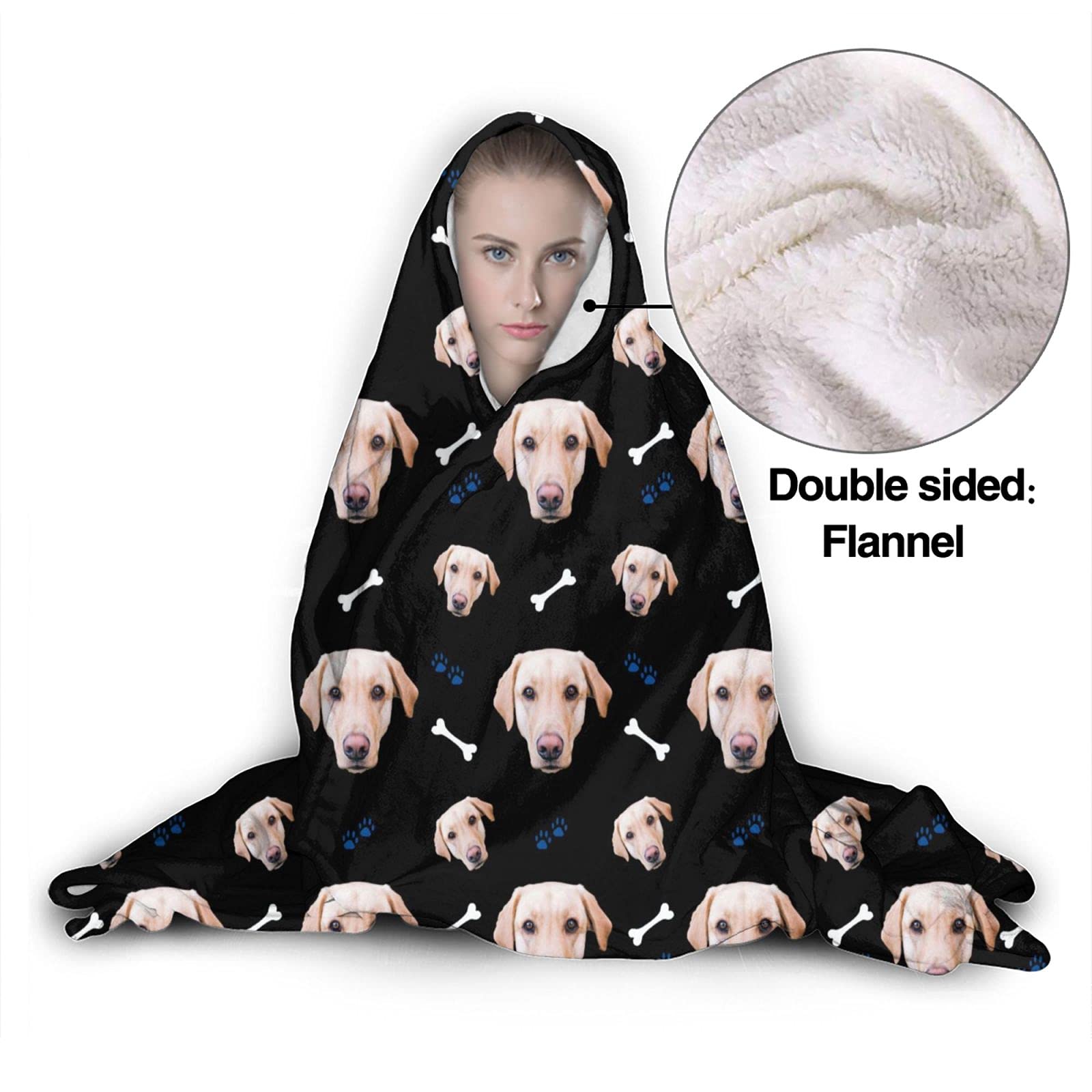 Custom Hooded Blankets with Pet Photos - Personalized Dog Face Blanket for Kids, Women & Men (80x60 inches) - Cozy Gift for Pet Lovers, Perfect for Cuddling on Sofa, Bed or Outdoor Adventures