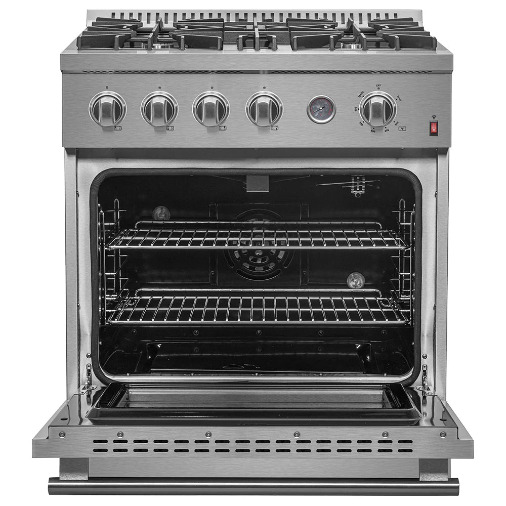 Forno 30 Inch Gas Range with Built-In Temperature Gauge - Model FFSGS6277 | Professional Kitchen Appliance for Home Cooking & Baking