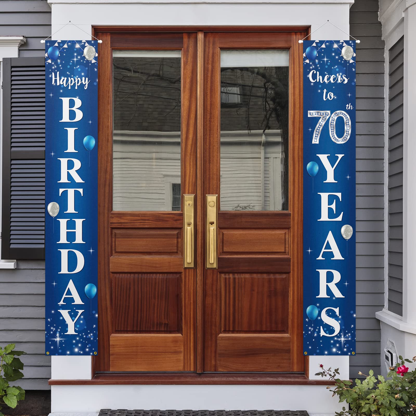 Happy 70th Birthday Yard Sign & Door Banner - Cheers to 70 Years Party Decorations for Men & Women - Blue - Perfect for Outdoor Celebrations, Milestone Birthdays & Surprise Parties
