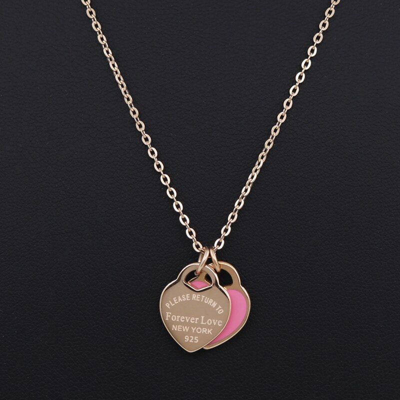 Dangling Twin Hearts Necklace - Elegant Love Couple Pendant for Women & Men - Perfect Gift for Valentine's Day, Anniversary & Romantic Occasions