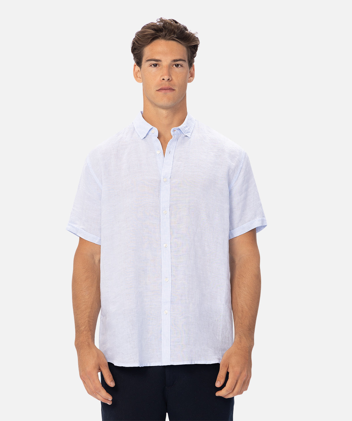 Premium Tennyson Linen Short Sleeve Shirt for Men - Sky Blue | Breathable & Lightweight Summer Casual Shirt | Perfect for Beach, Vacation & Outdoor Activities