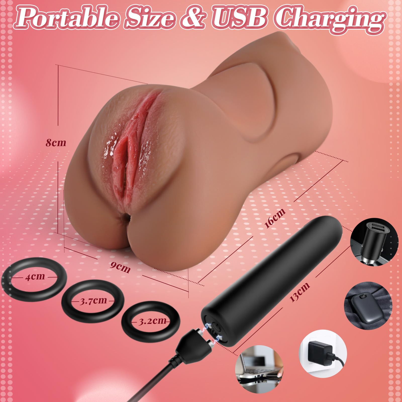3 in 1 Male Masturbator with Bullet Vibrator & Cock Rings - Realistic Textured Pocket Pussy for Men, 10 Vibration Modes Adult Sex Toy | Solo Pleasure, Couples Play & Discreet Storage