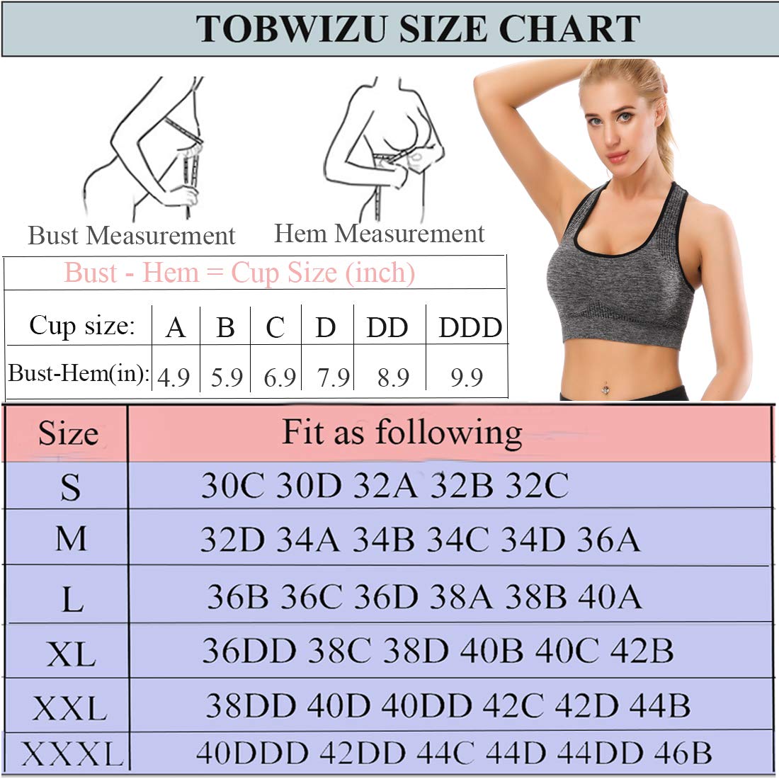 TOBWIZU Women's Medium Support Sports Bras with Pocket - Yoga, Gym & Workout Activewear for Running, Training & Fitness Activities