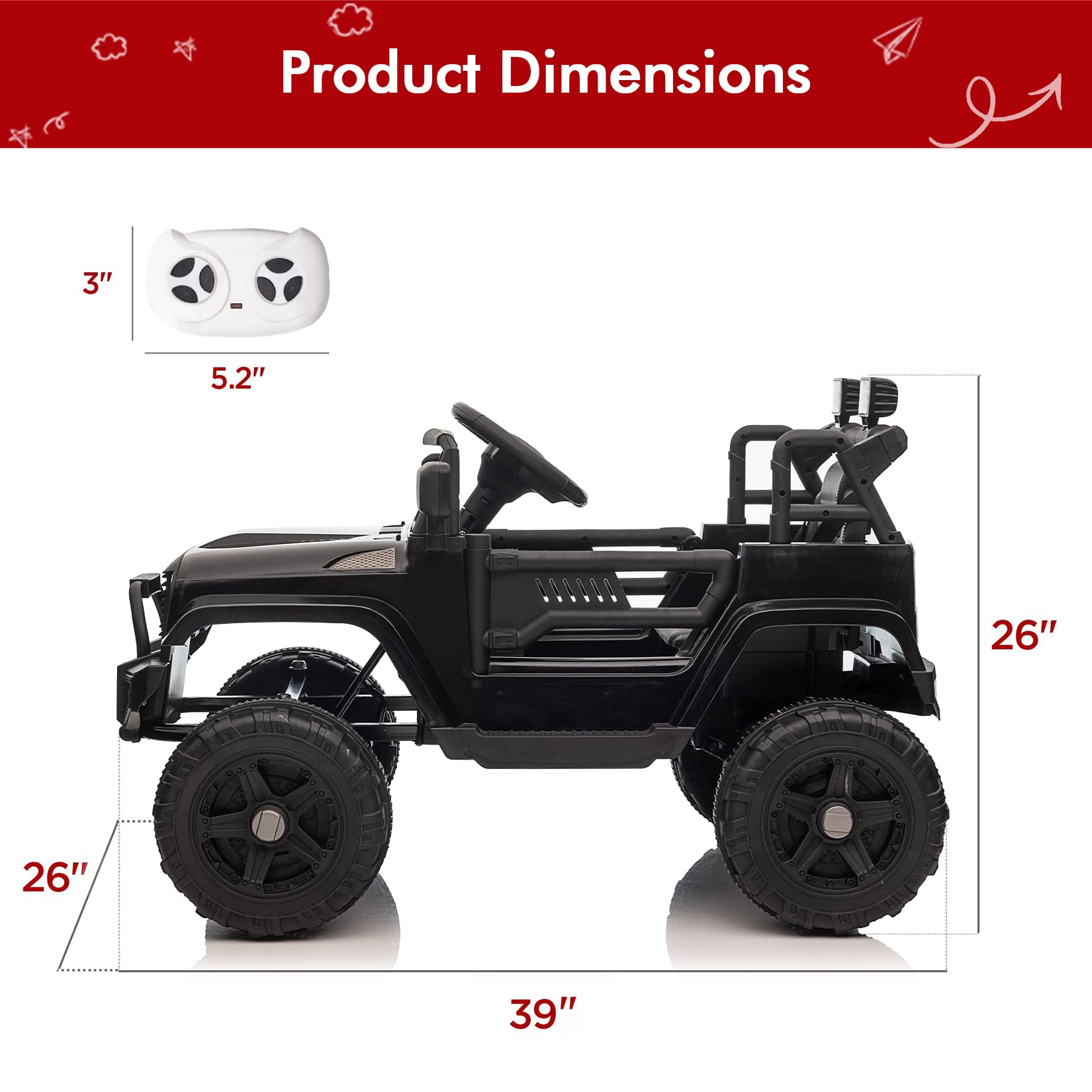 GARVEE 12V Kids Ride On Truck with Remote Control - 3 Speed Adjustable, MP3 Player, LED Lights & Suspension System - Electric Toy Car for Boys & Girls Ages 3+ (Black) | Perfect for Outdoor Play, Birthday Gifts & Backyard Adventures