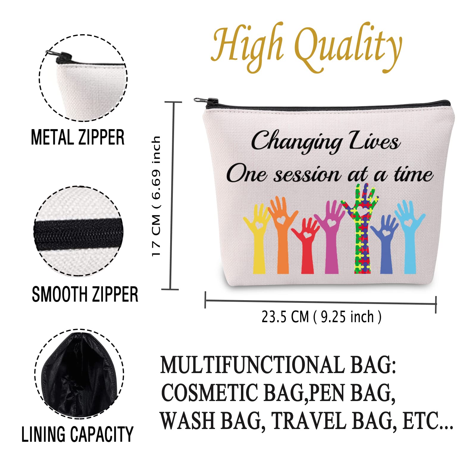 ABA Therapist Gift Makeup Bag - Inspirational 'Changing Lives One Session at a Time' Cosmetic Pouch for ABA Therapy Professionals | Perfect for Work, Travel & Daily Essentials