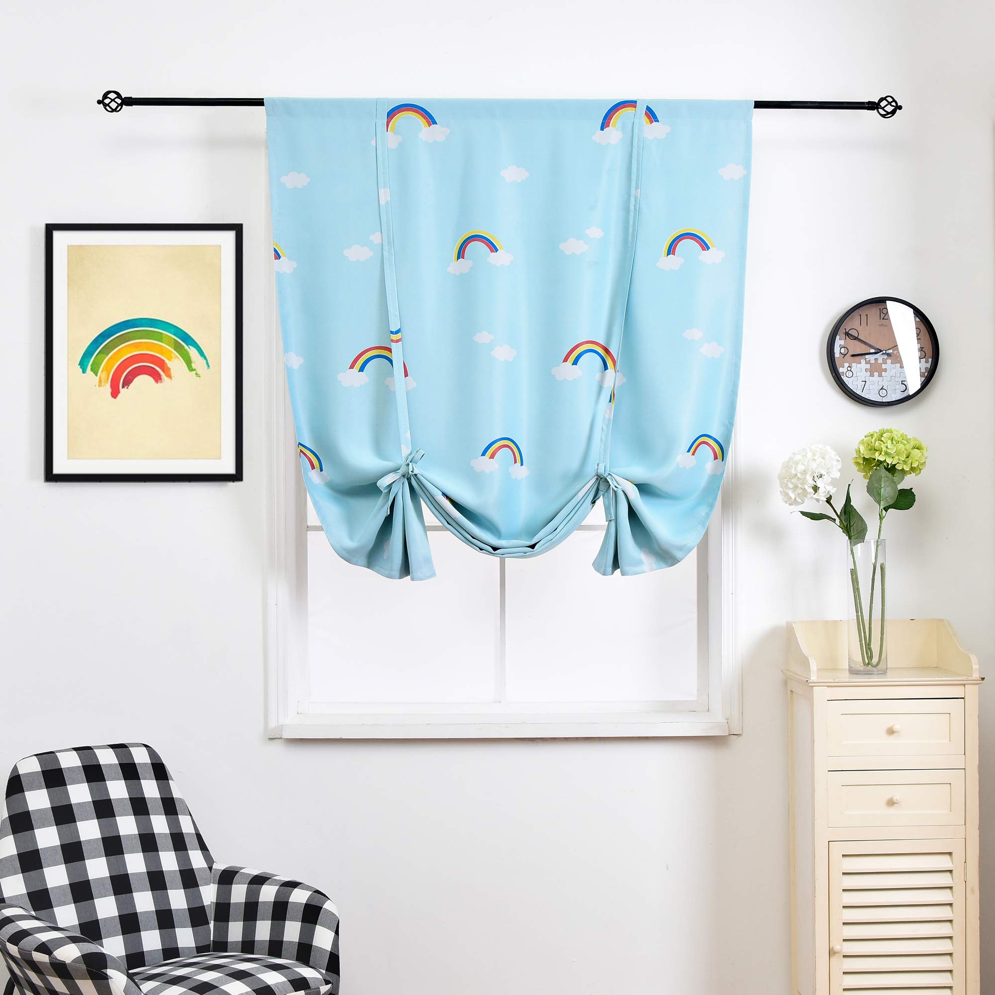 ELEOPTION Thermal Insulated Blackout Curtains for Small Windows - Noise Reducing Room Darkening Window Valance with Rod Pocket, Rainbow Blue 47x47 Inches - Perfect for Bedroom, Nursery & Home Theater Light Control