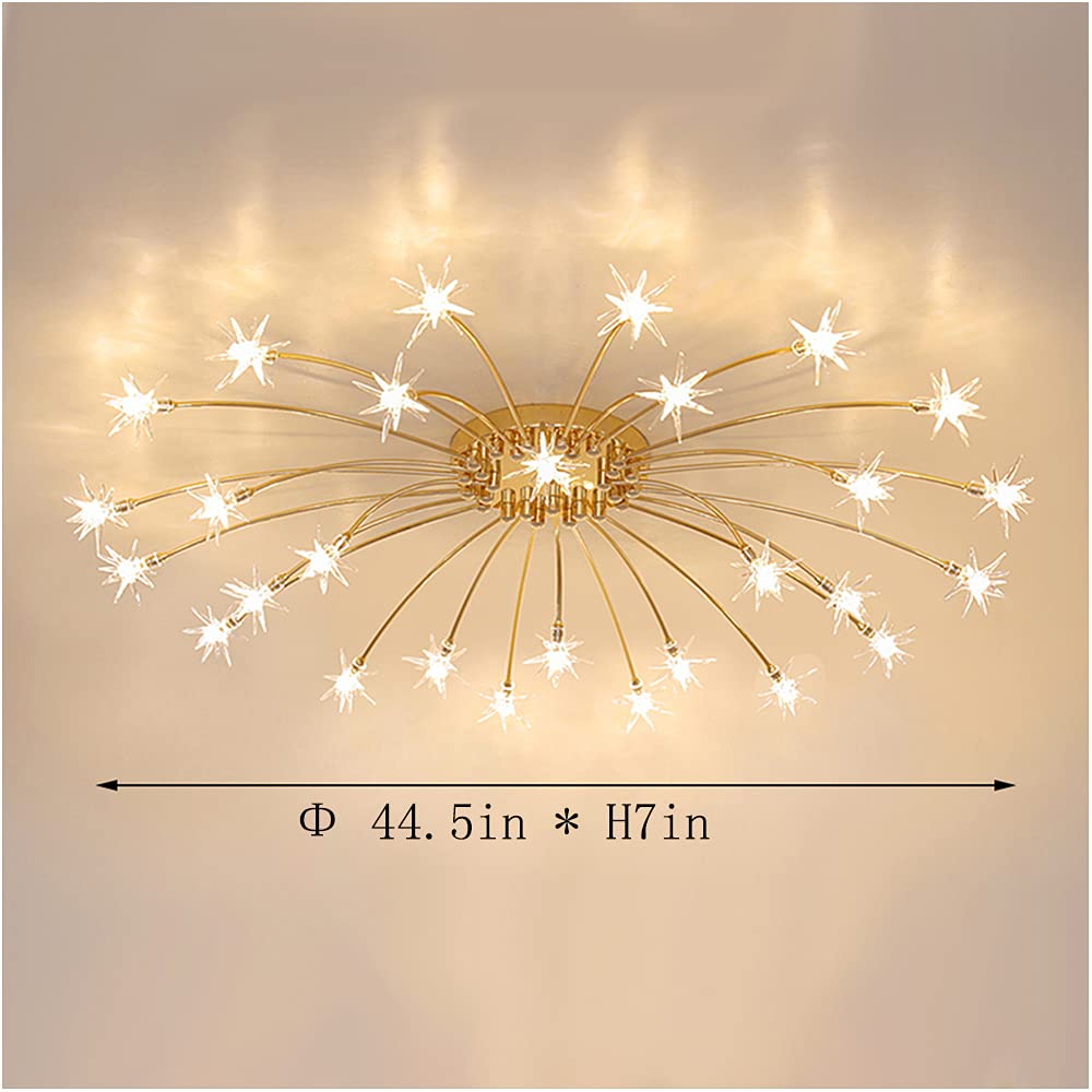 Starry Gold Glass Chandelier LED Ceiling Light - Modern Pendant Lamp for Living Room, Bedroom, Dining Room & Hallway - Elegant Lighting Fixture for Home Decor, Wedding & Restaurant Ambiance
