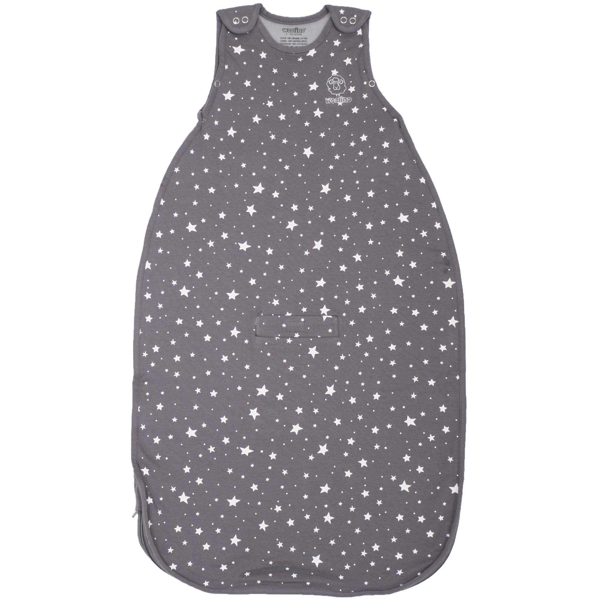 Woolino Merino Wool & Organic Cotton Baby Sleep Sack - 4 Season Adjustable Sleeping Bag with Two-Way Zipper for Infants 2-24 Months (Star Gray) | Perfect for Nursery, Daycare & Travel