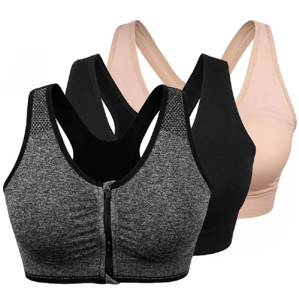 SANDYFU 2 Pack Women's Front Zipper Sports Bra - Comfortable Front Closure Workout Bra with Mesh Back Support - Perfect for Yoga, Running & Gym Training