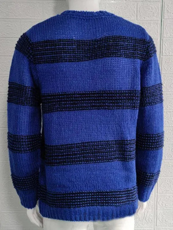 Men's Striped Round Neck Pullover Sweater - Soft & Comfortable Knitwear for Casual Wear and Layering