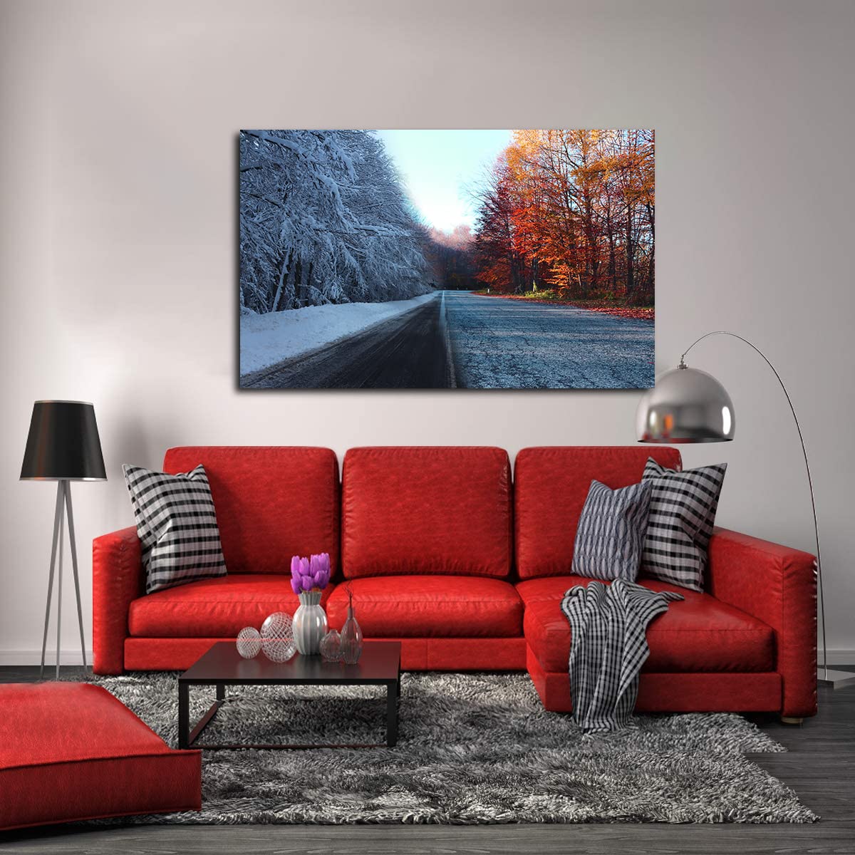 Vibrant Autumn vs Winter Canvas Wall Art - Framed Landscape Painting for Living Room, Office & Bedroom Decor - Ready to Hang - Perfect for Seasonal Home Styling and Gift Giving