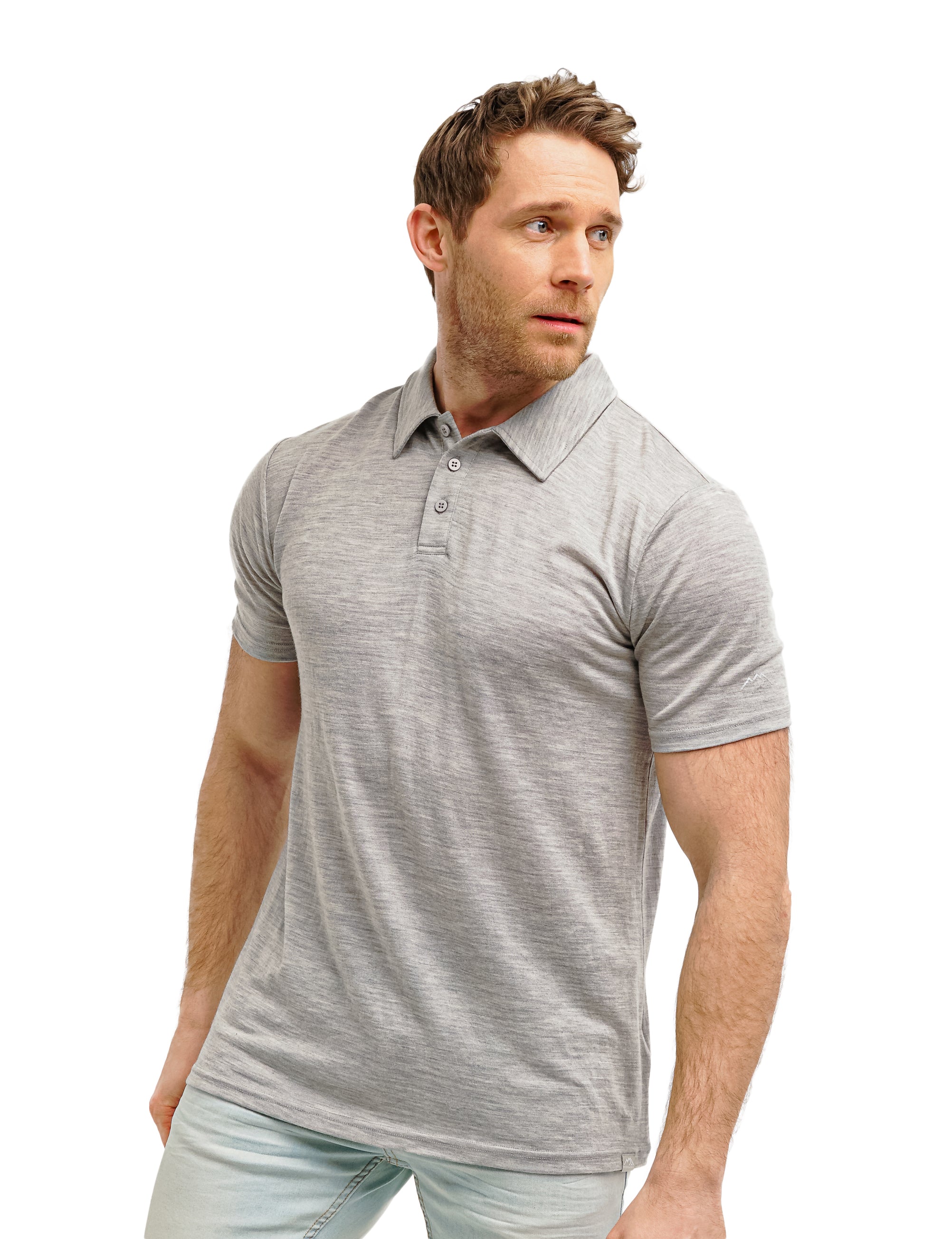 Premium Men's Merino Wool Polo Shirt - 165 GSM Heathered Grey - Breathable & Odor-Resistant for Business Casual & Outdoor Activities